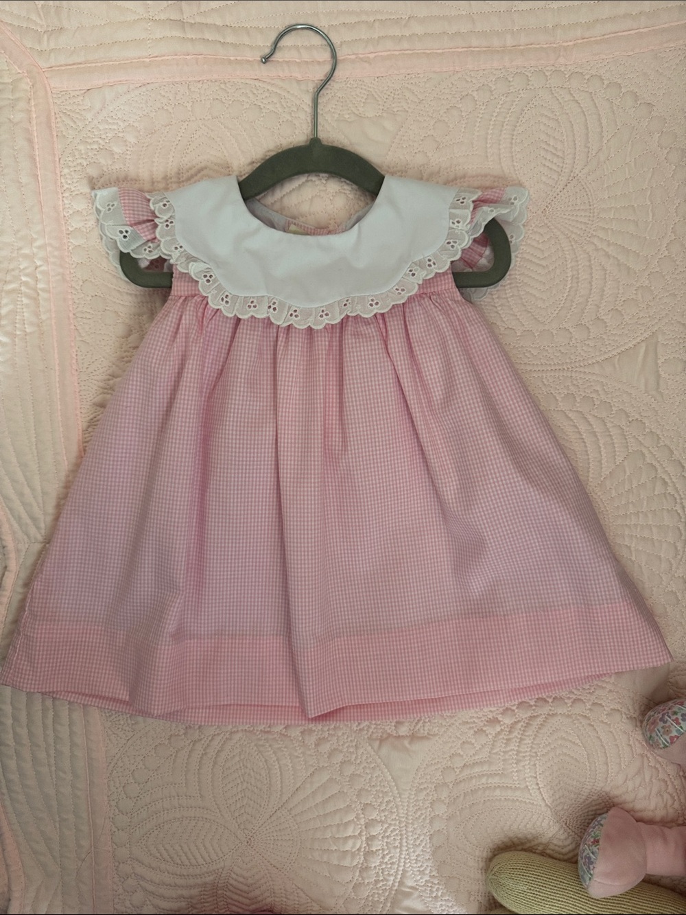 The Beaufort Bonnet Company Pink Gingham Dress with White Eyelet Collar
